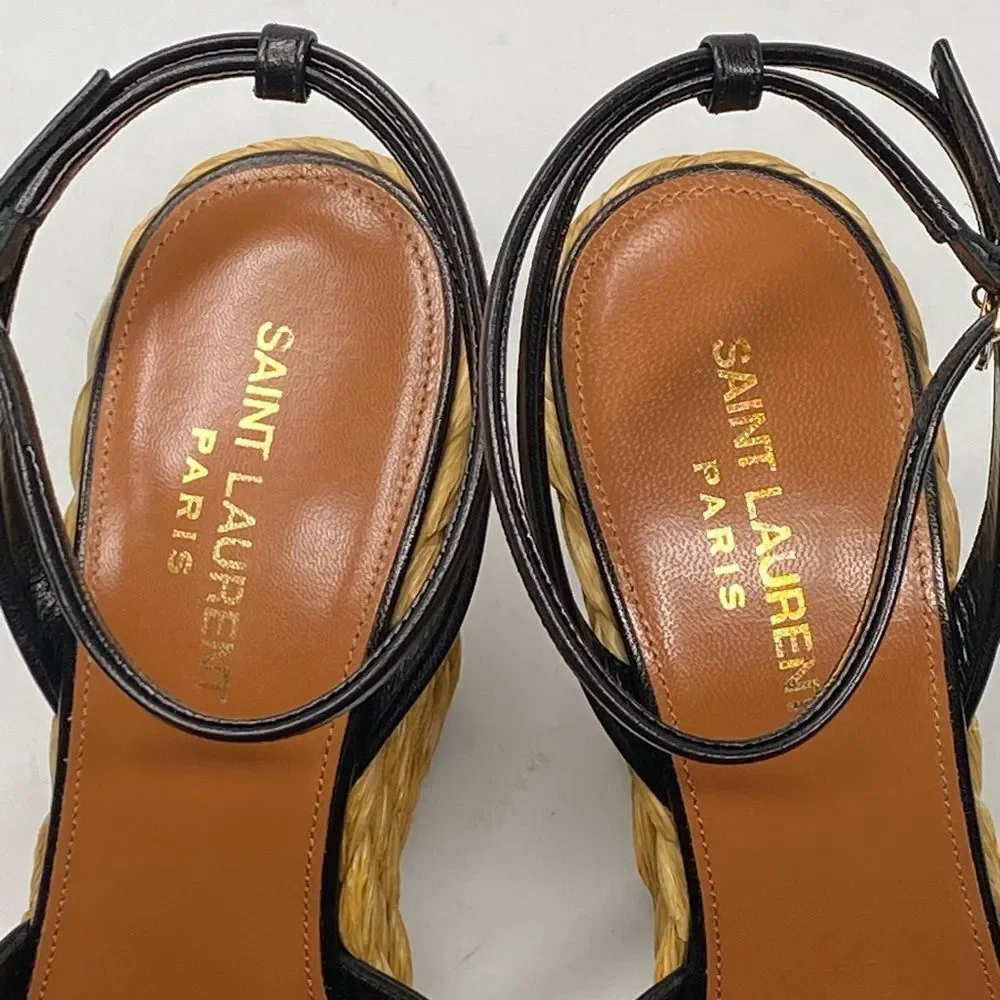 Saint Laurent Paloma 95 leather espadrille wedge sandals size 38